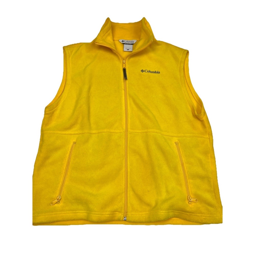 Men's  Columbia Fleece‎ Vest Yellow Full Zip Size Large Zipper Pockets Warm
